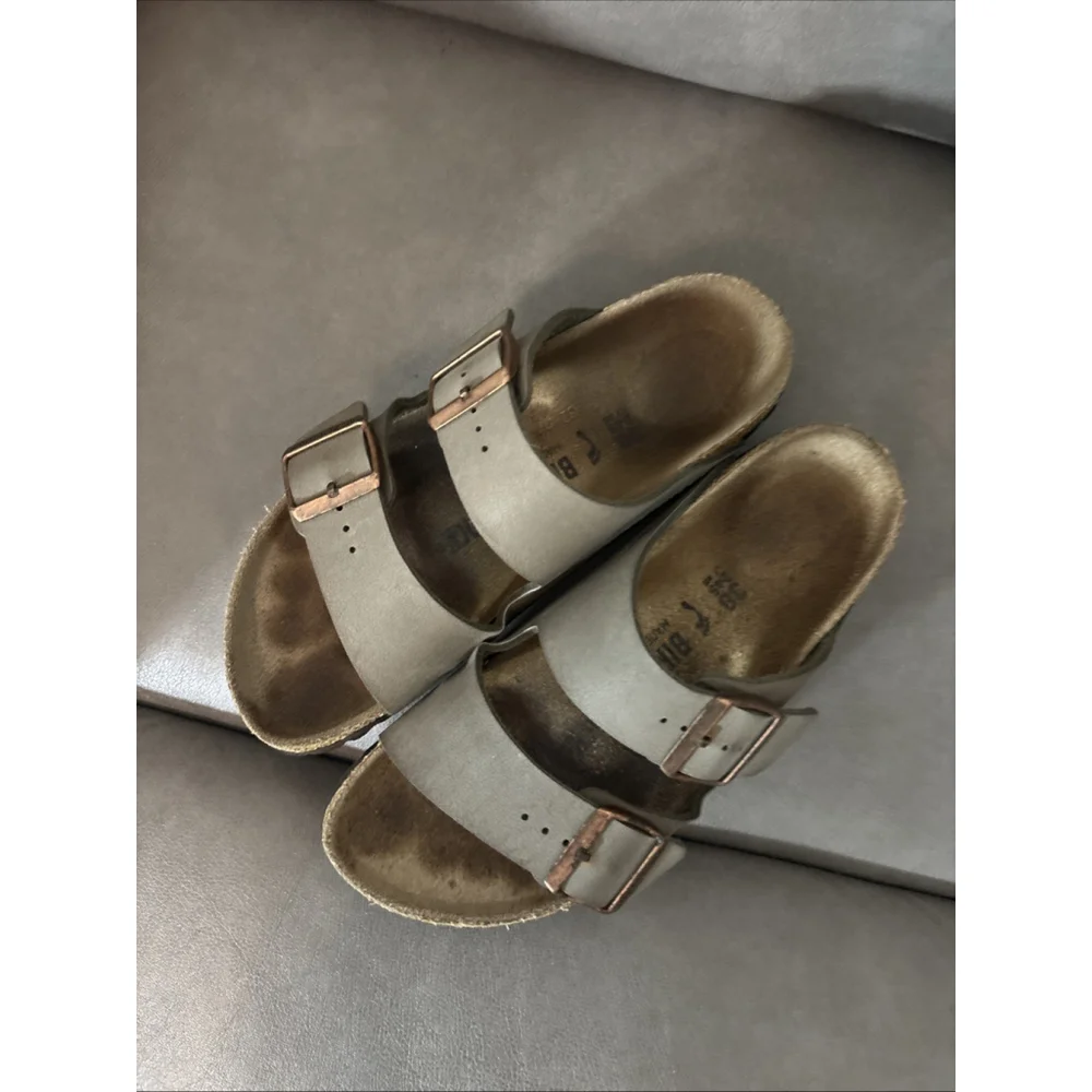 GUC WOMEN’S BIRKENSTOCK ARIZONA SANDALS SIZE 38 EU GRAY/GREEN - Picture 3 of 10